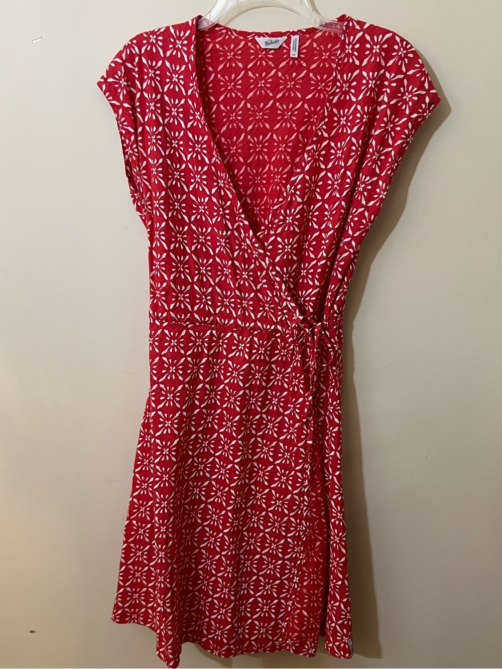 Woolrich Red and White Cotton Cap Sleeve Wrap Dress Size S
